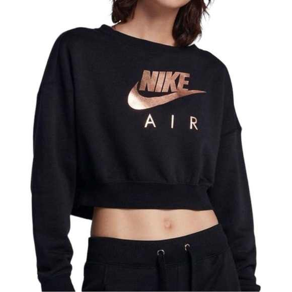 Nike Air Rally Cropped Sweatshirt Back Zip Black Rose Gold Size M - Picture 1 of 3